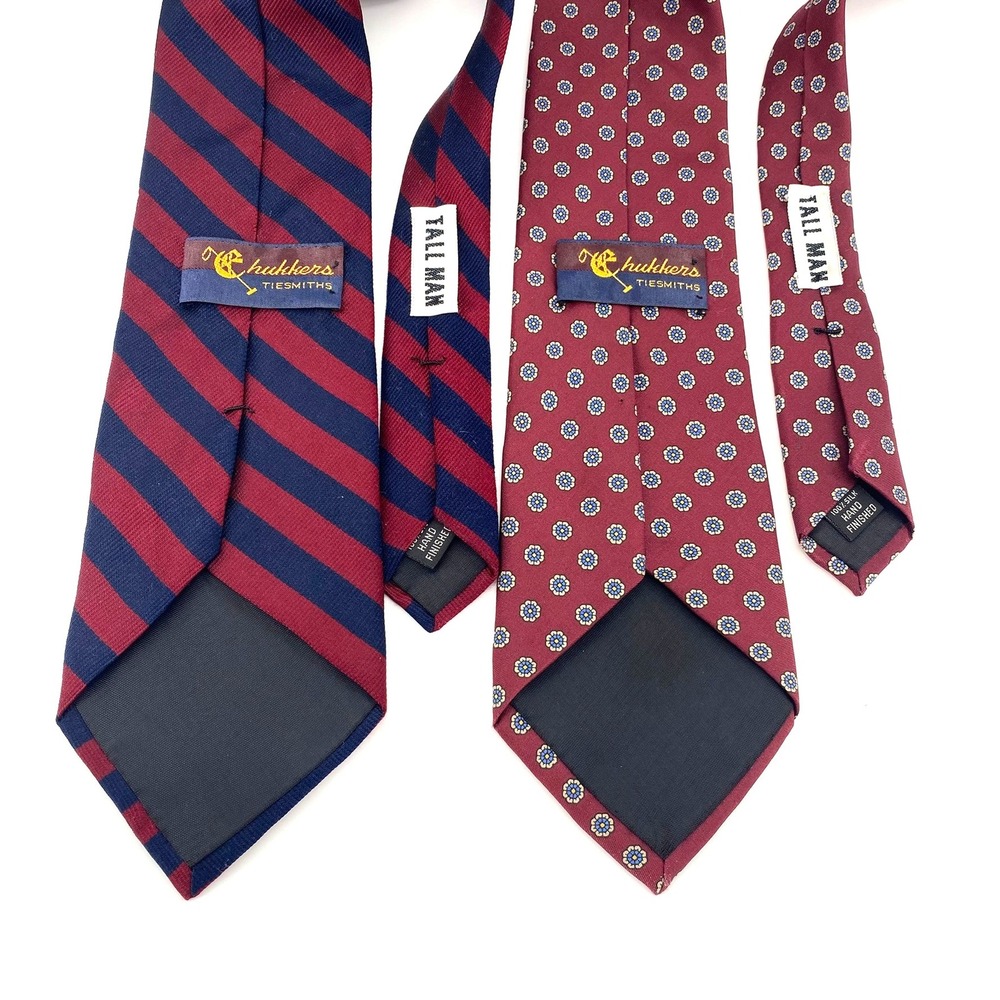 Thukker's Tiesmiths Tall Man Burgundy Blue Striped Patterned Necktie LONG 3.5x63 - Picture 2 of 3